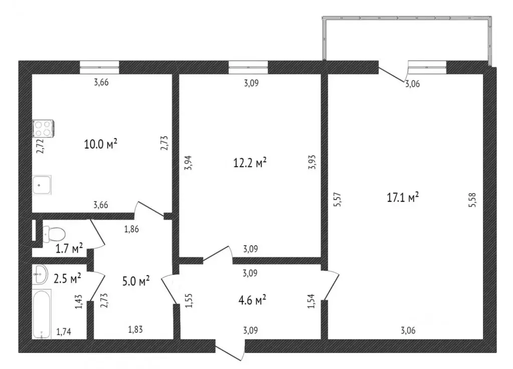 2-к кв. Хабаровский край, Хабаровск ул. Юнгов, 12 (54.0 м) - Фото 2