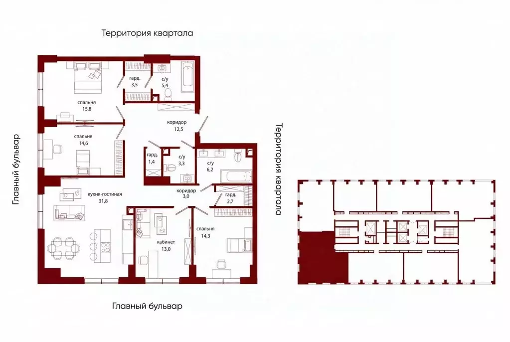 4-к кв. Москва ул. Василия Ланового, 6к3 (128.0 м) - Фото 2