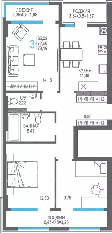 3-к кв. Крым, Алушта На Фонтанке жилой комплекс (72.6 м) - Фото 1