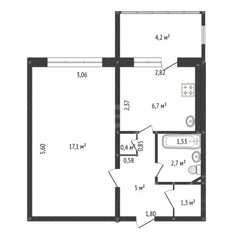 1-к кв. Башкортостан, Уфа Российская ул., 163/2 (33.2 м) - Фото 2