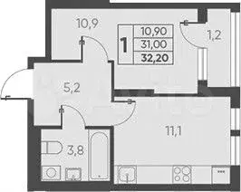 1-к. квартира, 32,2 м, 13/15 эт. - Фото 1