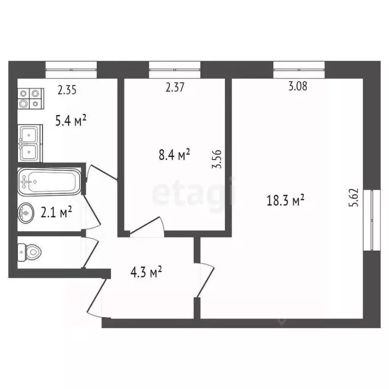 2-к кв. Московская область, Химки ул. Розы Люксембург, 1 (41.3 м) - Фото 1