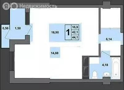 Квартира-студия: Белгород, улица Есенина, 15 (42.1 м) - Фото 1