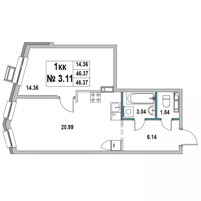 1-к кв. Ленинградская область, Выборг ул. 2-я Южная, 4 (46.37 м) - Фото 1