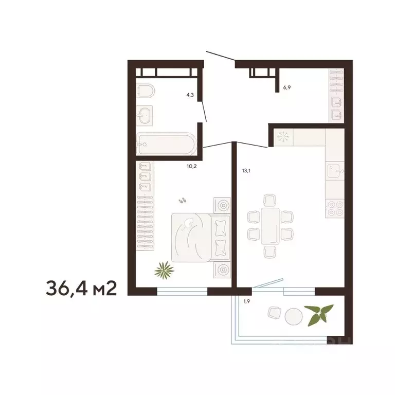 1-к кв. Приморский край, Владивосток Луговая ул. (36.4 м) - Фото 1