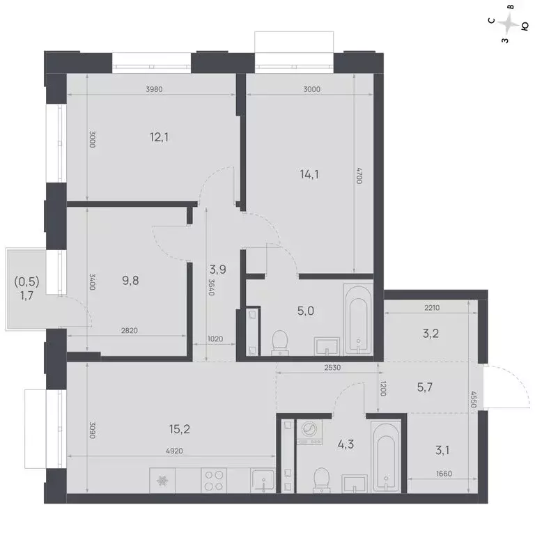 3-комнатная квартира: Амурская область, Благовещенск (76.9 м) - Фото 1