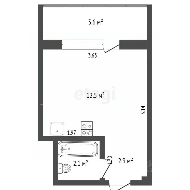 Студия Тюменская область, Тюмень ул. Червишевский Тракт, 84 (21.4 м) - Фото 1