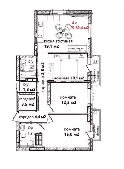 4-к кв. Новосибирская область, Новосибирск Бугринский мкр,  (82.4 м) - Фото 0