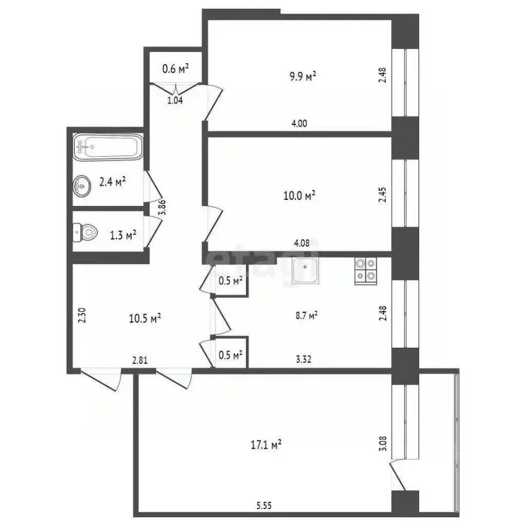 3-к кв. Саха (Якутия), Якутск ул. Богдана Чижика, 20/2 (61.5 м) - Фото 1