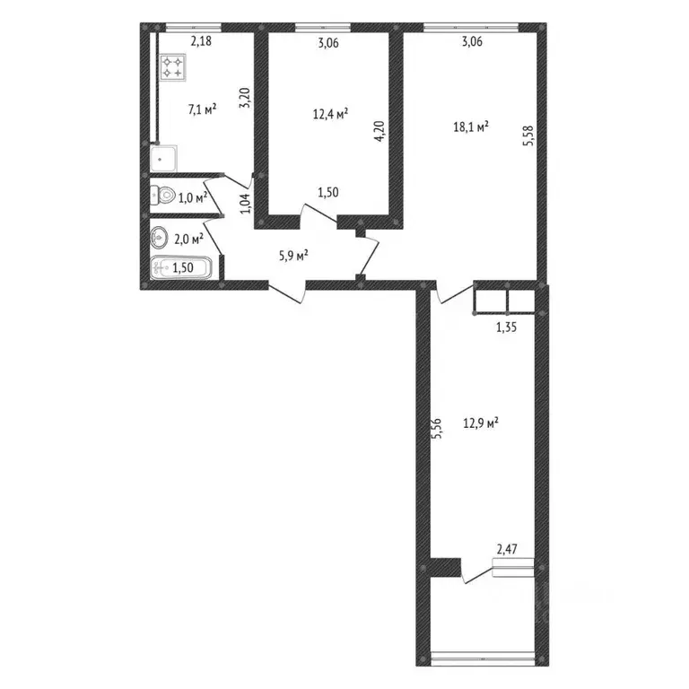 3-к кв. Башкортостан, Уфа ул. Красина, 15 (60.4 м) - Фото 2