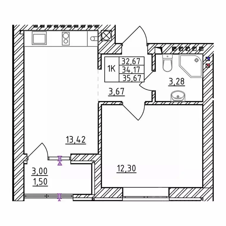 1-к кв. Калининградская область, Зеленоградск  (35.67 м) - Фото 1