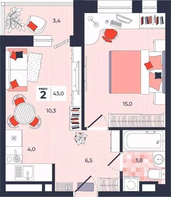 2-к кв. Тульская область, Тула ул. Академика Насоновой, 1А (43.0 м) - Фото 1