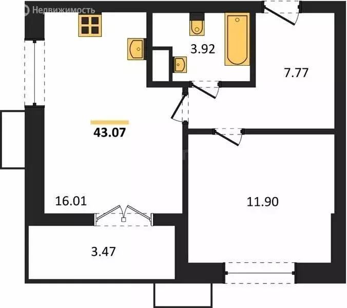1-комнатная квартира: Севастополь, улица Мате Залки (43.07 м) - Фото 1