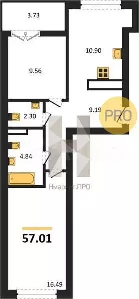 2-к. квартира, 57 м, 2/7 эт. - Фото 1