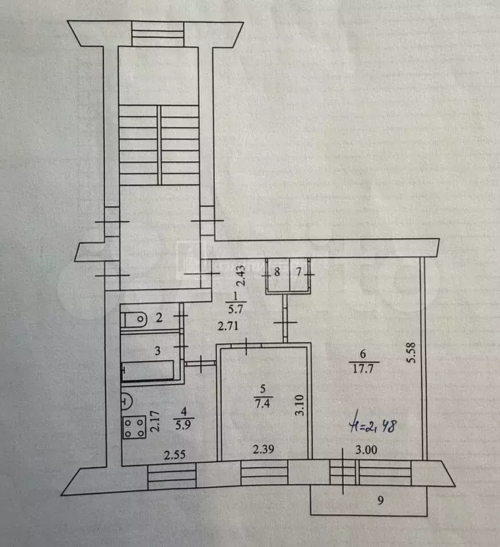 2-к. квартира, 41 м, 5/5 эт. - Фото 0