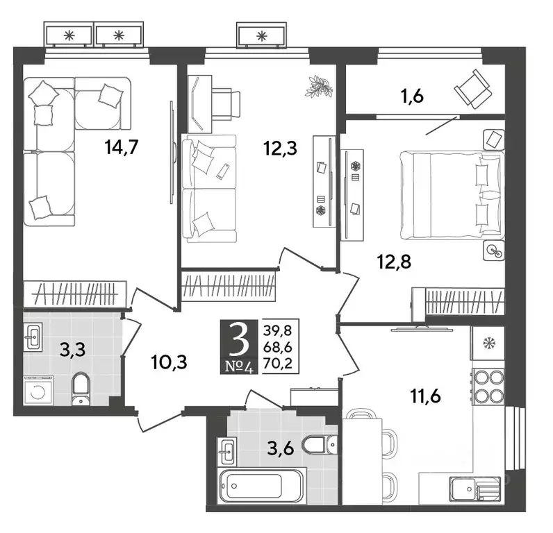 3-к кв. Краснодарский край, Новороссийск Цемдолина тер.,  (70.2 м) - Фото 0