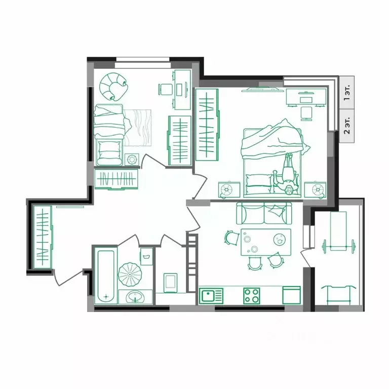 2-к кв. Владимирская область, Ковров Еловая ул., 82 (58.8 м) - Фото 2