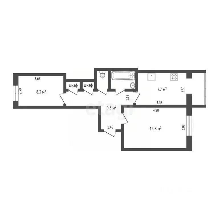 2-к кв. Ямало-Ненецкий АО, Новый Уренгой Советский мкр, 2/1 (46.4 м) - Фото 1