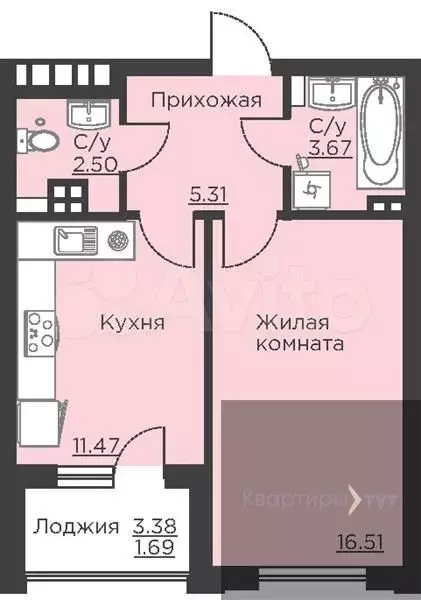 1-к. квартира, 41,2 м, 4/18 эт. - Фото 0