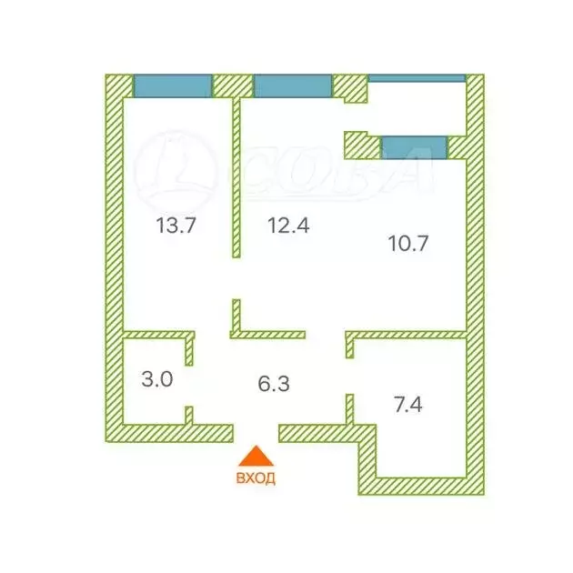 1-комнатная квартира: Тюмень, улица Василия Севергина, 2к1 (55 м) - Фото 0