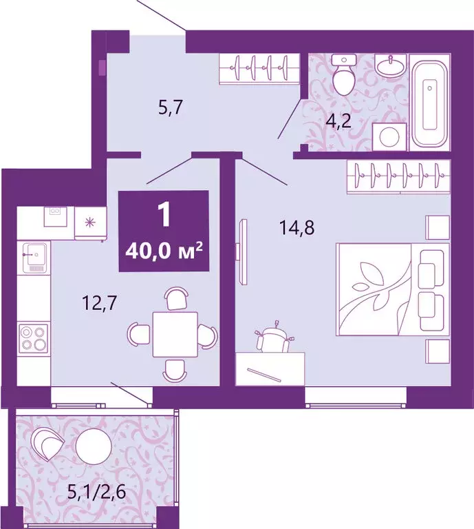 1-комнатная квартира: Калининград, Байкальская улица, 1к5 (40.4 м) - Фото 2