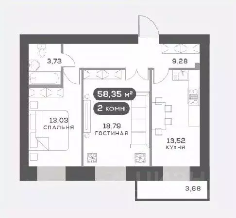 2-к кв. Красноярский край, Красноярск Академгородок мкр,  (58.35 м) - Фото 1