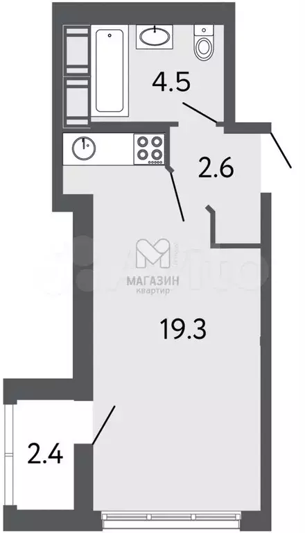 Квартира-студия, 26,5 м, 19/24 эт. - Фото 0