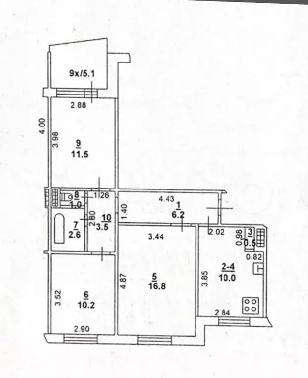 3-к. квартира, 62,3 м, 3/9 эт. - Фото 0