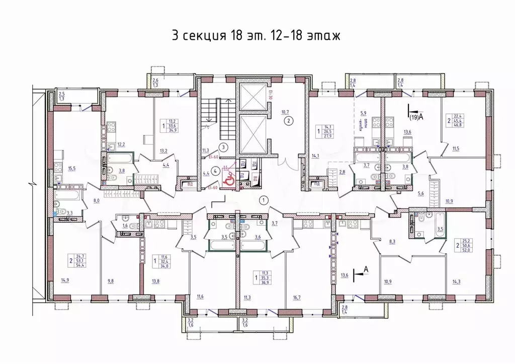 2-к. квартира, 54,4 м, 18/19 эт. - Фото 1