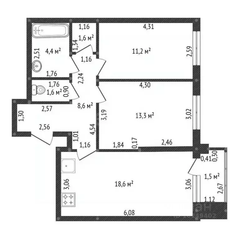 3-к кв. Башкортостан, Уфа ул. Уфимское Шоссе, 24 (59.3 м) - Фото 1