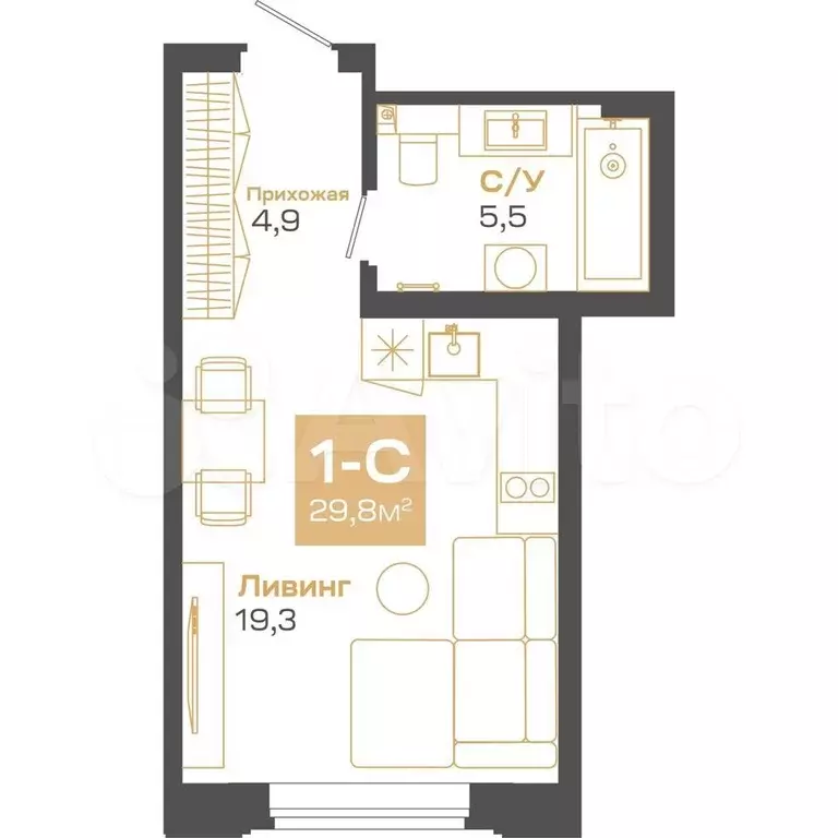 Квартира-студия, 29,8 м, 2/24 эт. - Фото 0