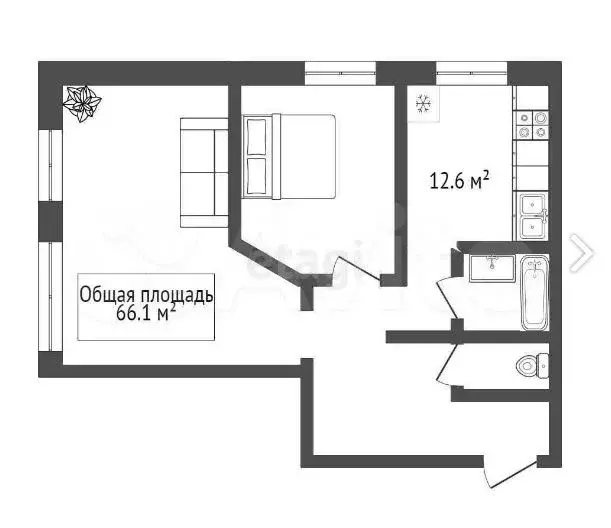 2-к. квартира, 66 м, 5/6 эт. - Фото 0