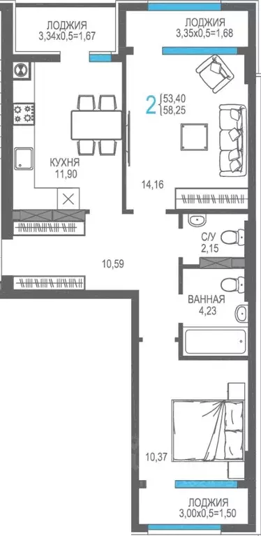 2-к кв. Крым, Алушта На Фонтанке жилой комплекс (58.25 м) - Фото 0
