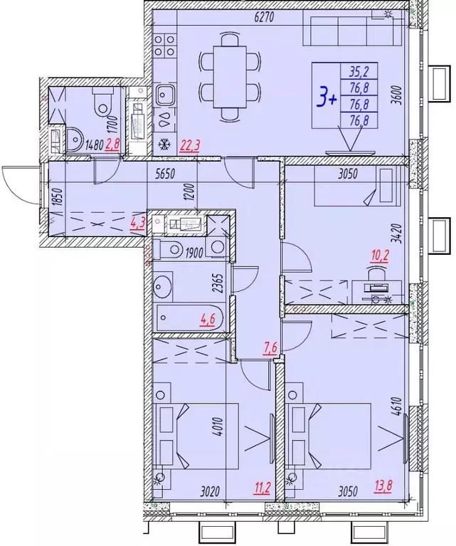 4-к кв. Астраханская область, Астрахань ул. Бэра, 29 (76.8 м) - Фото 1
