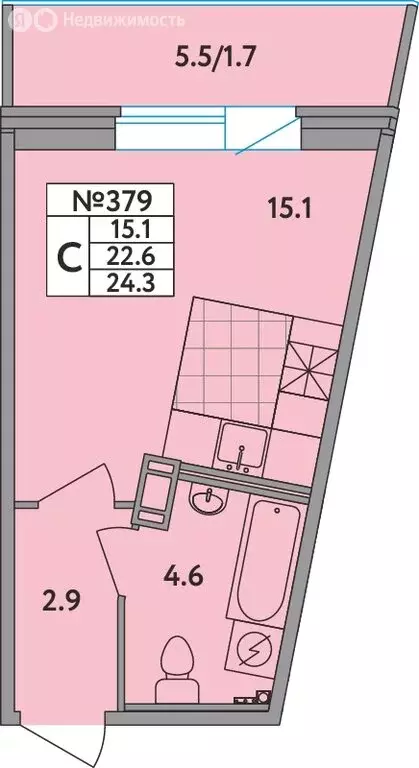 Квартира-студия: Новое Девяткино, Главная улица, 2 (24.3 м) - Фото 1
