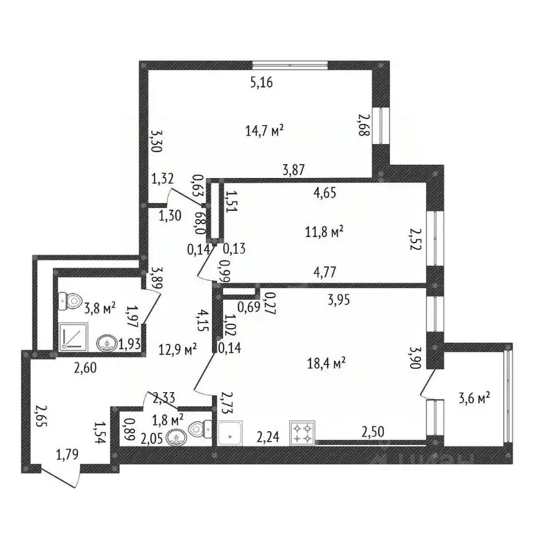 2-к кв. Башкортостан, Уфа ул. Карла Маркса, 60 (67.0 м) - Фото 2
