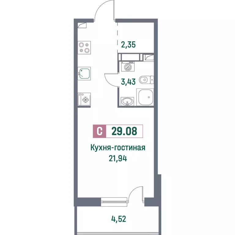 Квартира-студия: Мурино, жилой комплекс Фотограф (29.08 м) - Фото 0