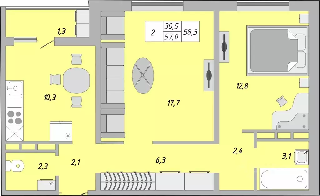 2-к кв. Оренбургская область, Оренбург ул. Юркина, 2 (58.3 м) - Фото 0