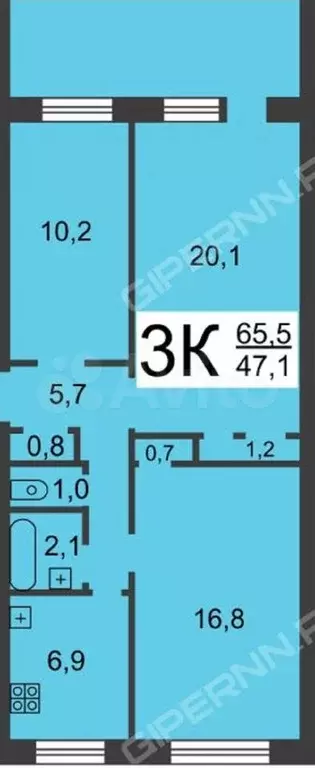 3-к. квартира, 66,5 м, 2/9 эт. - Фото 0