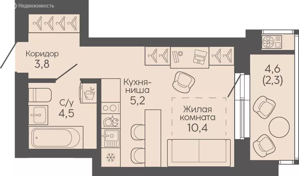 Квартира-студия: Волгоград, ЖК Крылья Качи (26.2 м) - Фото 0