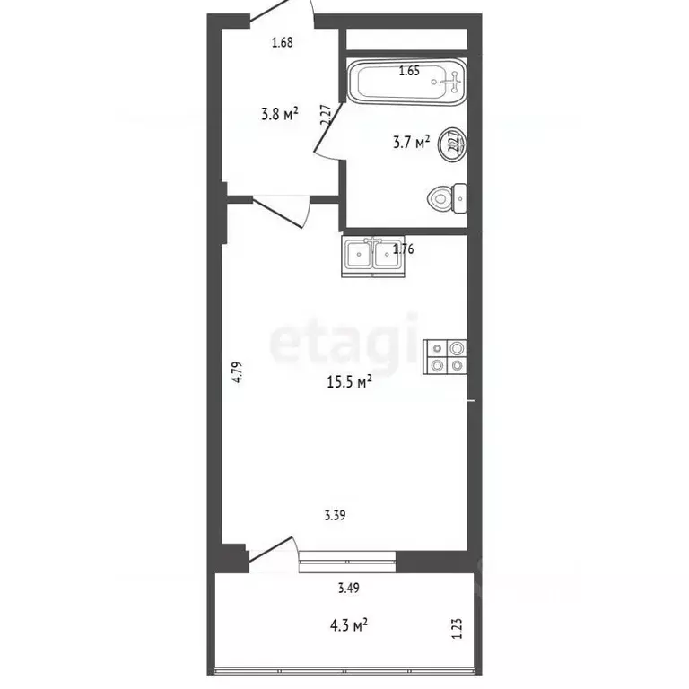Студия Краснодарский край, Анапа Рождественская ул., 55к1 (27.3 м) - Фото 1