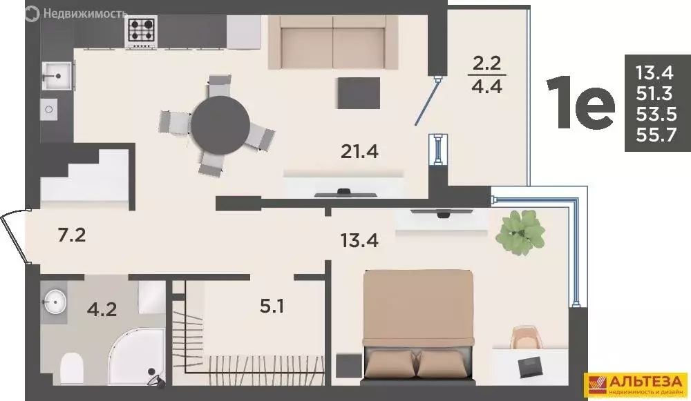 1-комнатная квартира: Васильково, Весенняя улица, 3 (53.5 м) - Фото 1