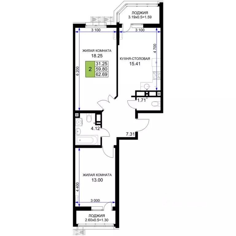 2-к кв. Краснодарский край, Краснодар Воронежская ул., 47/39 (62.69 м) - Фото 1