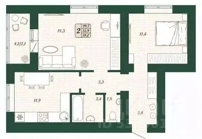 2-к кв. Самарская область, Волжский район, Смышляевка городское ... - Фото 1