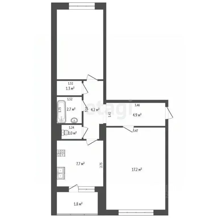 2-к кв. Калининградская область, Калининград Печатная ул., 41 (50.8 м) - Фото 1