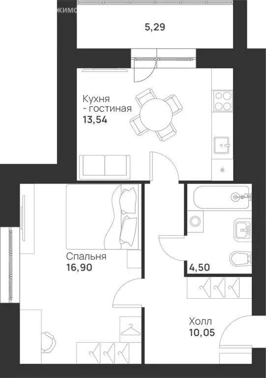 1-комнатная квартира: Тула, улица Героев России, 4 (50.28 м) - Фото 1