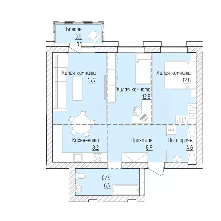 3-к кв. Алтайский край, Барнаул ВРЗ мкр, бул. 9 Января (71.0 м) - Фото 1