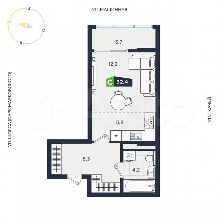 Квартира-студия, 32,4 м, 15/30 эт. - Фото 0