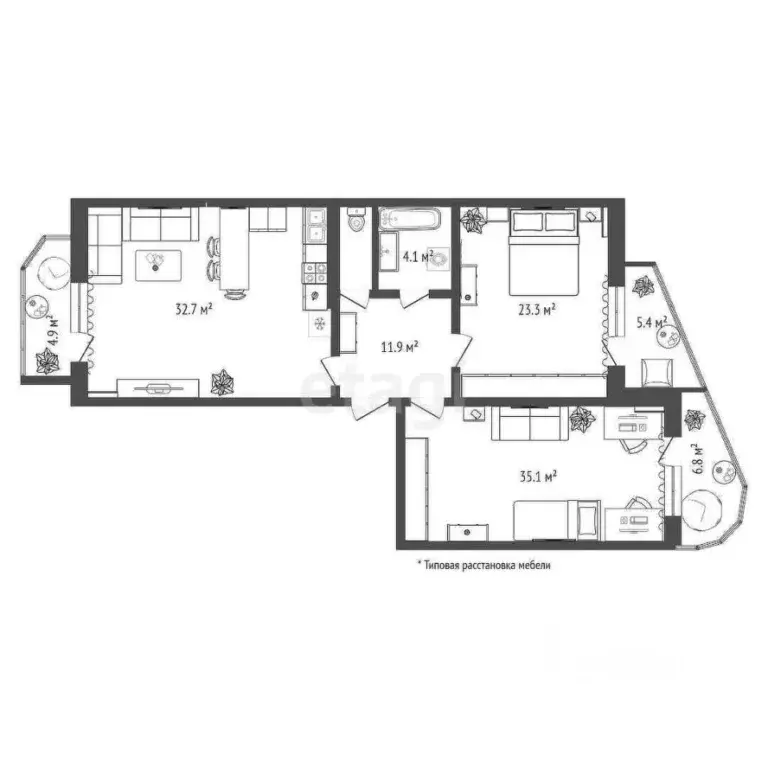 2-к кв. Тюменская область, Тюмень ул. 50 лет ВЛКСМ, 13к1 (118.1 м) - Фото 2