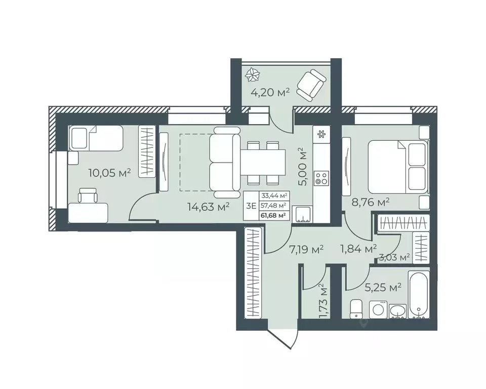3-к кв. Воронежская область, Бобров  (61.68 м) - Фото 1